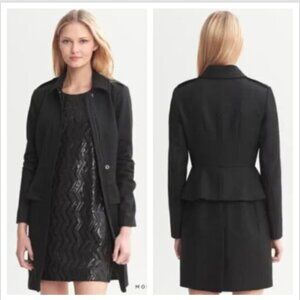 Banana‎ Republic Black Wool Coat Jacket Peplum Ladycoat Classic Going Out Party